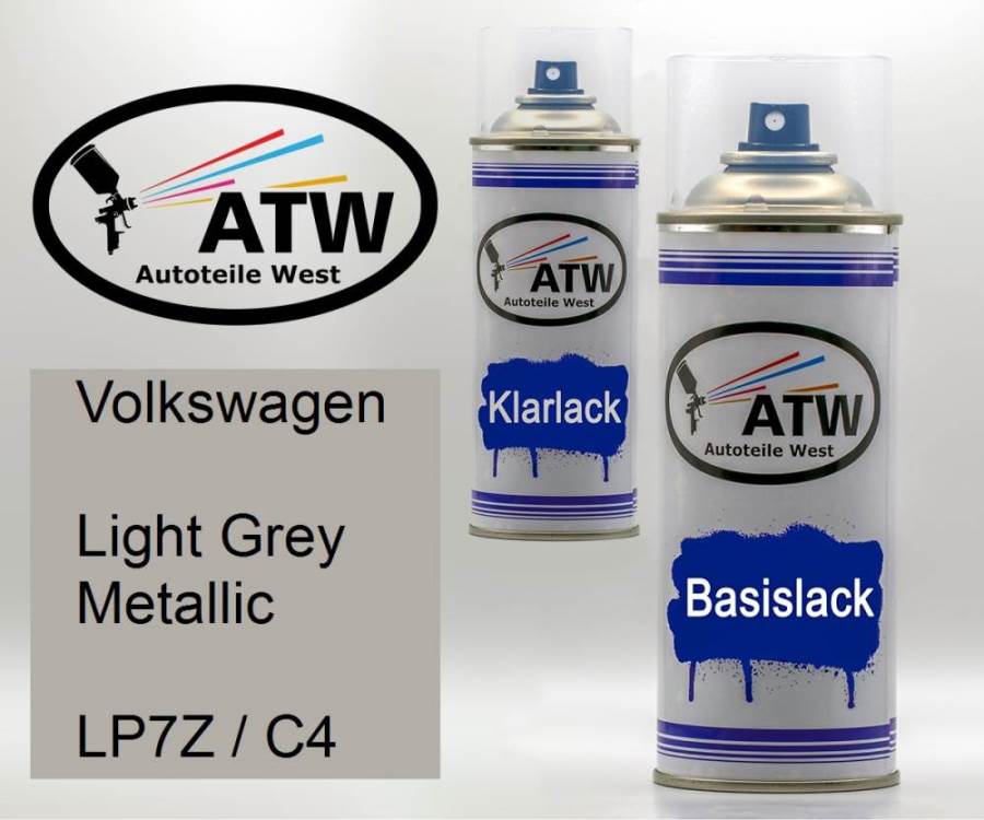 Volkswagen, Light Grey Metallic, LP7Z / C4: 400ml Sprühdose + 400ml Klarlack - Set, von ATW Autoteile West.